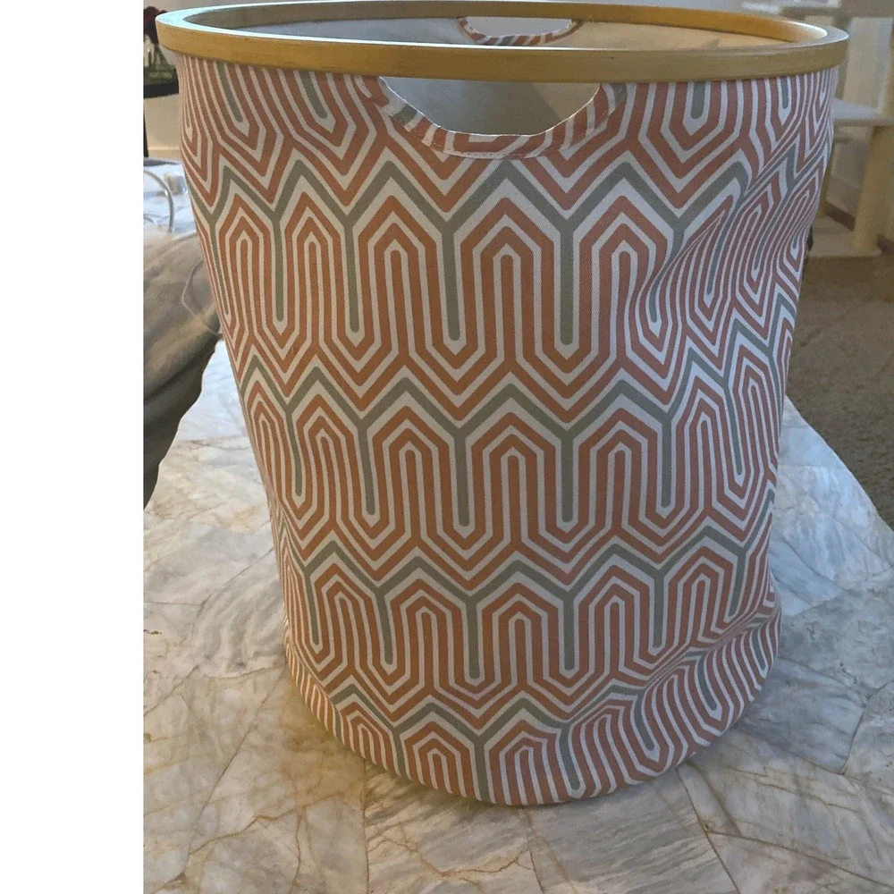 Geometric Chevron Laundry Hamper Orange Grey Bamboo Rim Collapsible Storage Bin